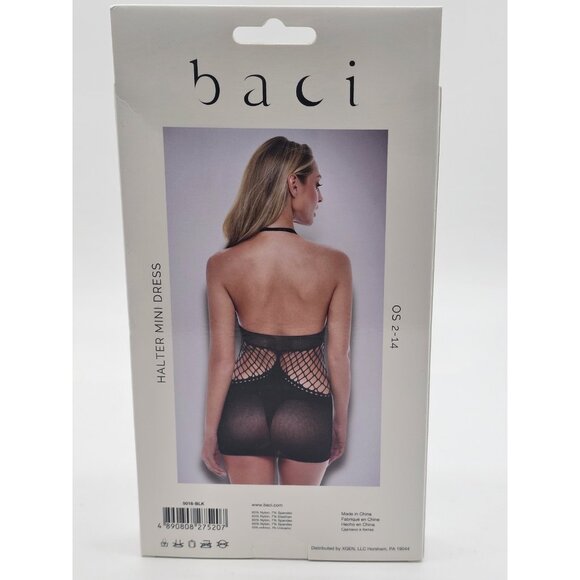 Baci Lingerie Women's One Size 2-14 Black Sheer Mesh Halter Mini Dress - Picture 4 of 7